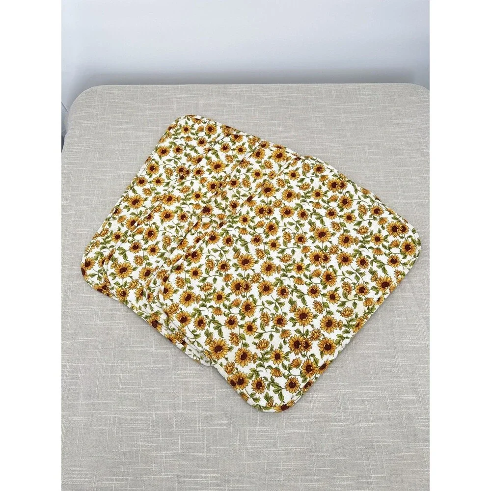 Vintage Sunflower Quilted Fabric Placemats Set of 4 Cottagecore Table Decor